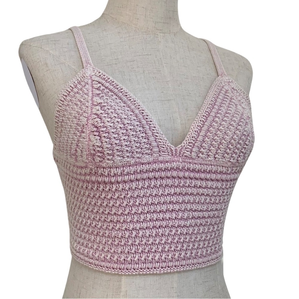 Pac Sun LA Hearts Pink Knit Crochet Spaghetti Strap Crop Top - Picture 6 of 12